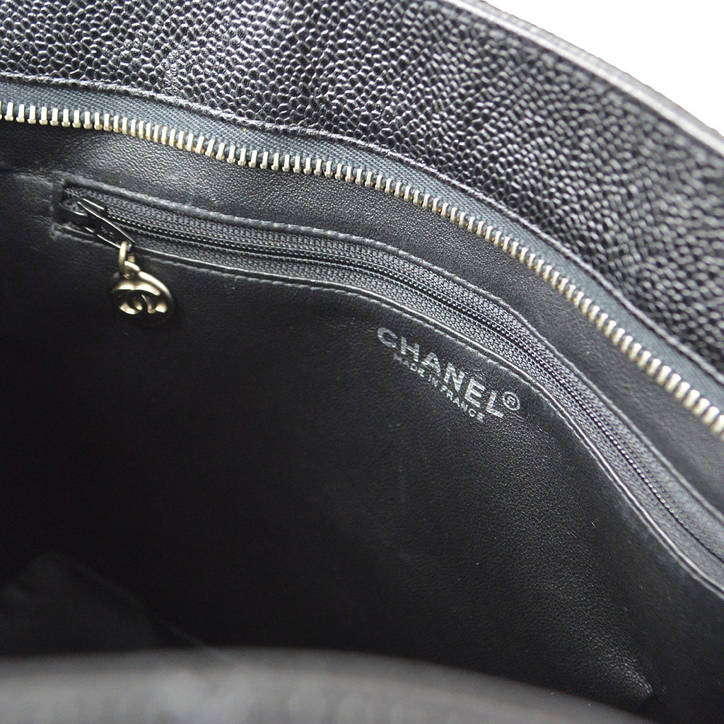 CHANEL Medallion Quilted Tote Handbag Black Caviar 78590