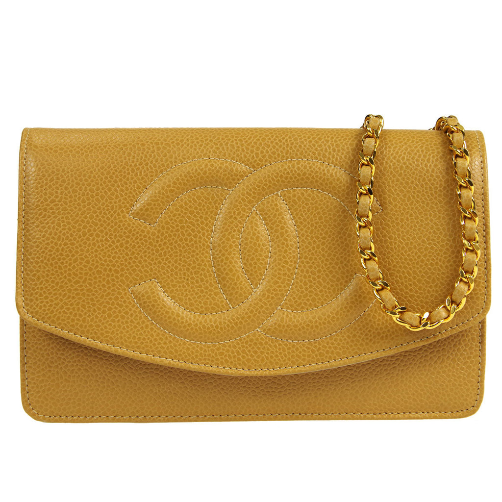 CHANEL * WOC Chain Shoulder Wallet Bag Beige Caviar 89658
