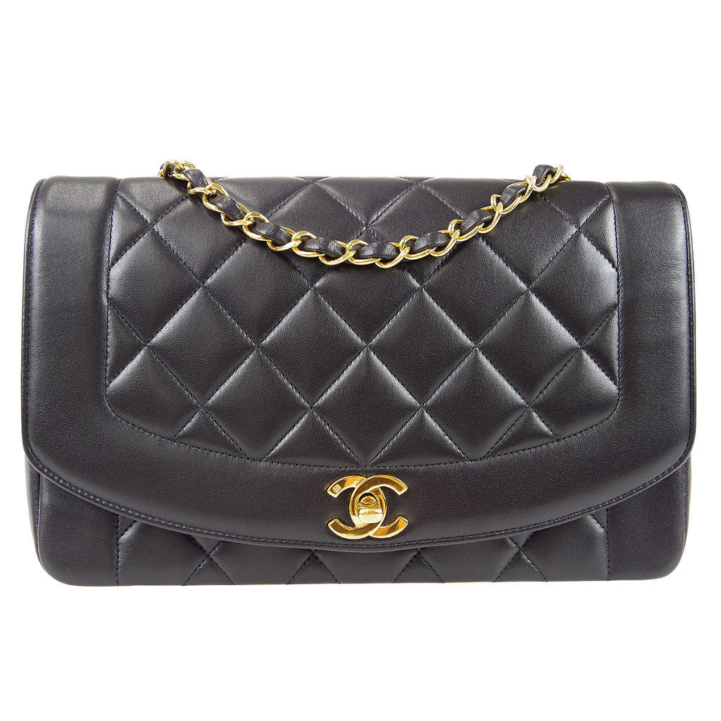 CHANEL Medium Diana Chain Shoulder Bag Black Lambskin 97730