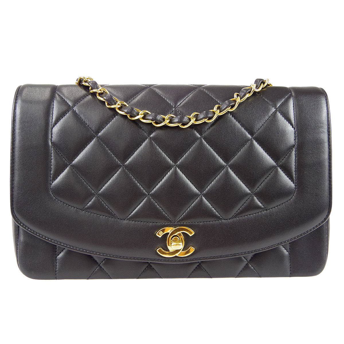 CHANEL Medium Diana Chain Shoulder Bag Black Lambskin 97730