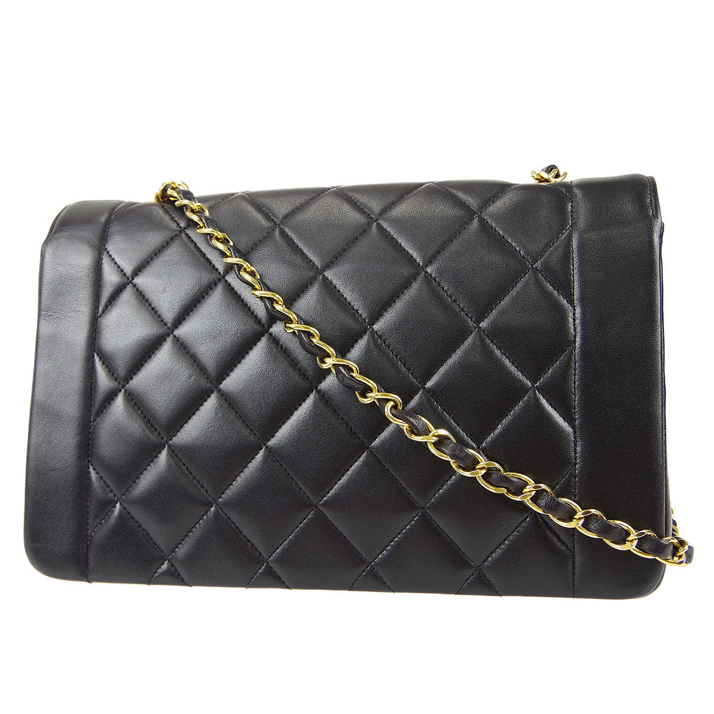 CHANEL Medium Diana Chain Shoulder Bag Black Lambskin 97730