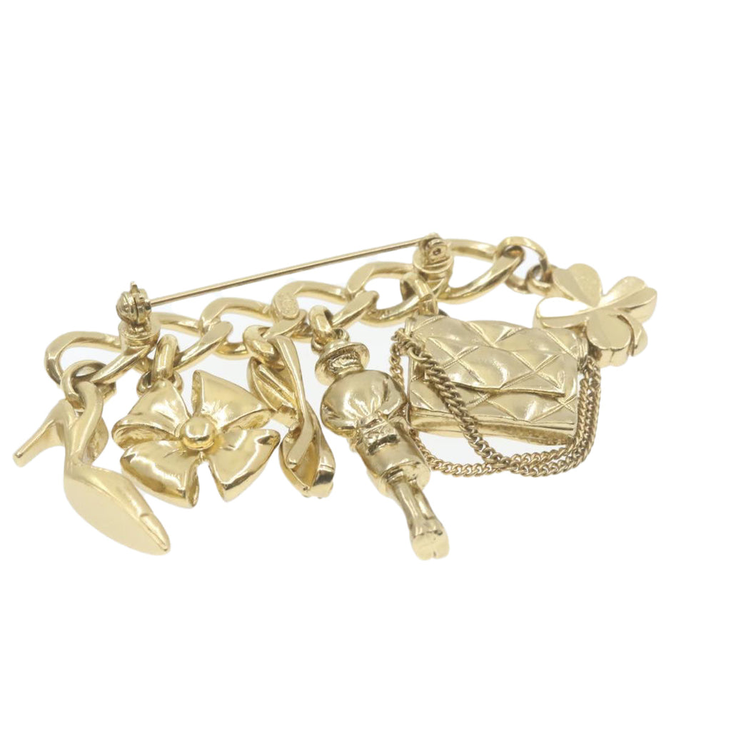 CHANEL Brooch Gold Tone CC Auth 20868A