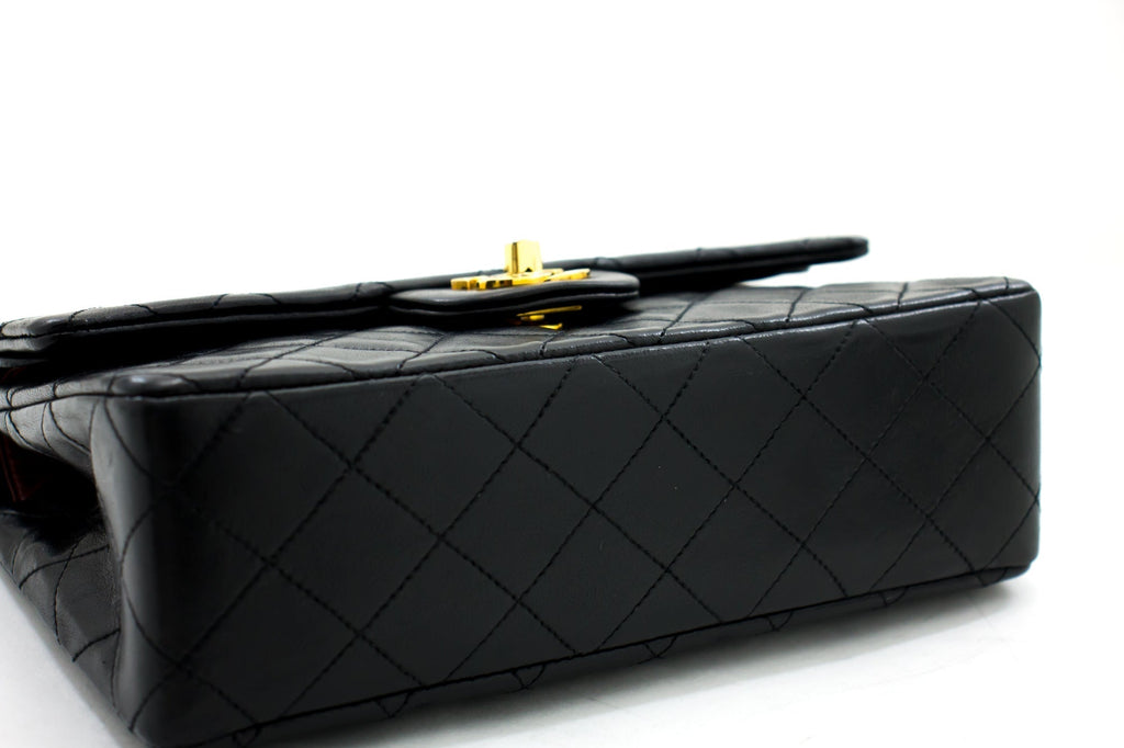CHANEL 2.55 Double Flap Small Chain Shoulder Bag Black Lambskin h21
