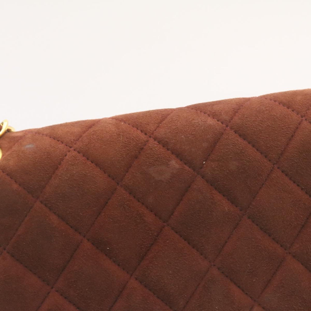 CHANEL Matelasse 25 Double Flap Chain Suede Shoulder Bag Brown CC  22346A