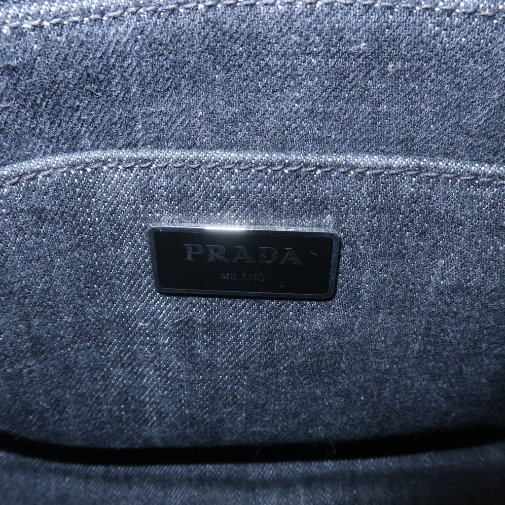 PRADA Logo Canapa Mini Canvas 2Way Hand Bag Denim Black 1BG439