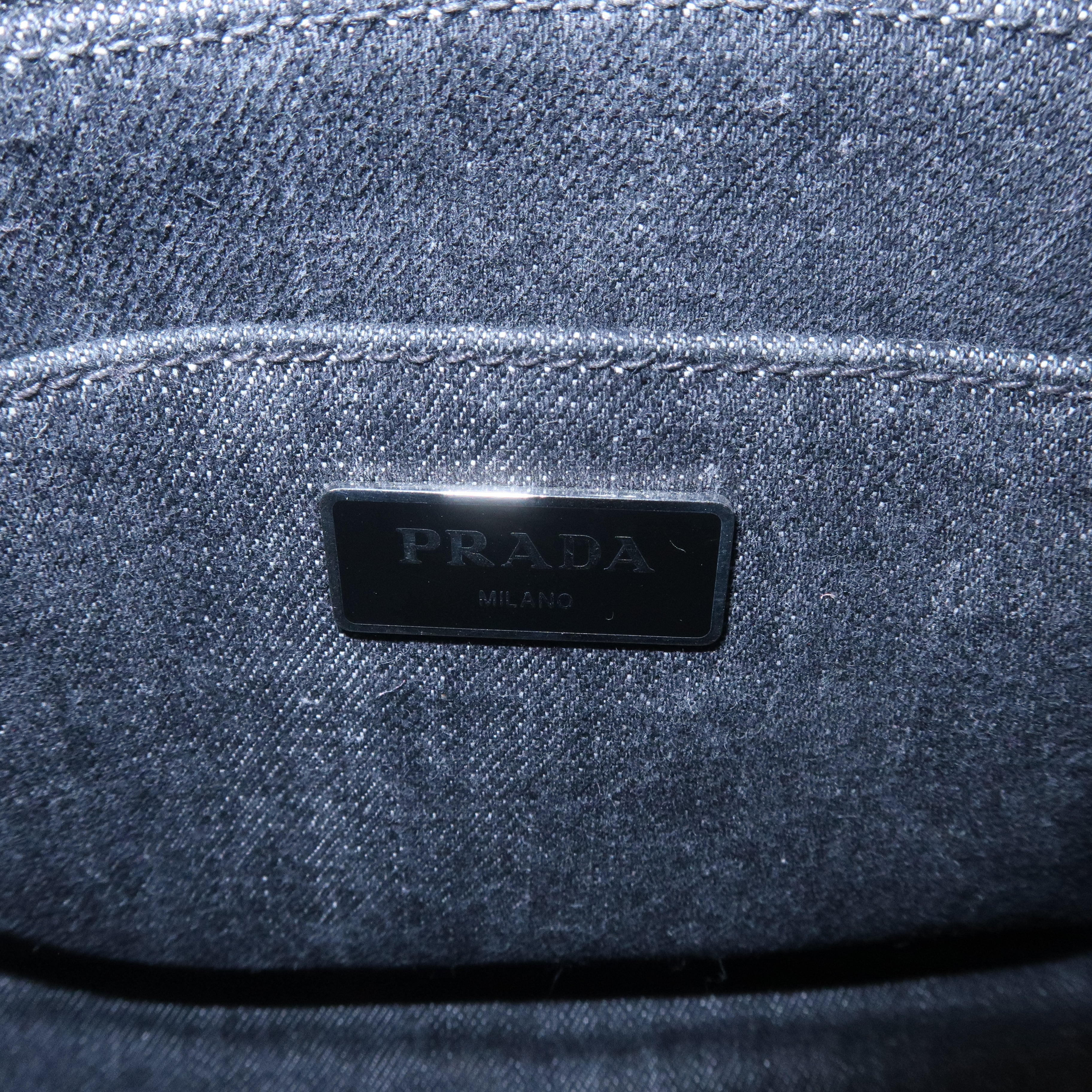 PRADA Logo Canapa Mini Canvas 2Way Hand Bag Denim Black 1BG439