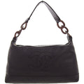 CHANEL Around 2001 Made Caviar Skin Cc Mark Stitch Wood Chain Top Handle Bag Black