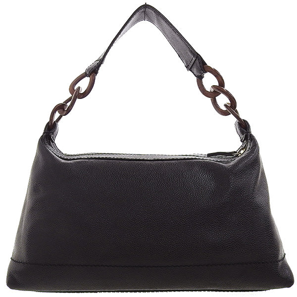 CHANEL Around 2001 Made Caviar Skin Cc Mark Stitch Wood Chain Top Handle Bag Black