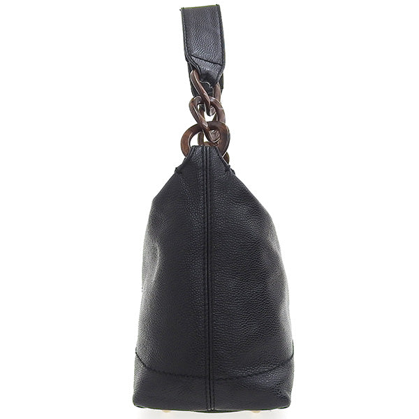 CHANEL Around 2001 Made Caviar Skin Cc Mark Stitch Wood Chain Top Handle Bag Black
