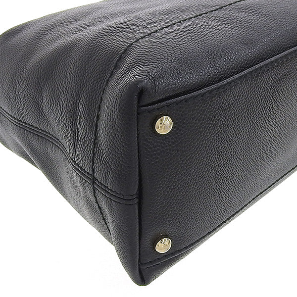 CHANEL Around 2001 Made Caviar Skin Cc Mark Stitch Wood Chain Top Handle Bag Black