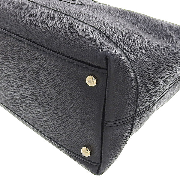 CHANEL Around 2001 Made Caviar Skin Cc Mark Stitch Wood Chain Top Handle Bag Black