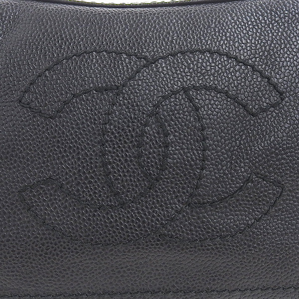 CHANEL Around 2001 Made Caviar Skin Cc Mark Stitch Wood Chain Top Handle Bag Black