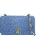 CHANEL Around 1990 Made Denim Full Flap Mini Chain Bag Blue