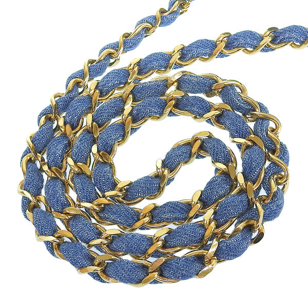 CHANEL Around 1990 Made Denim Full Flap Mini Chain Bag Blue