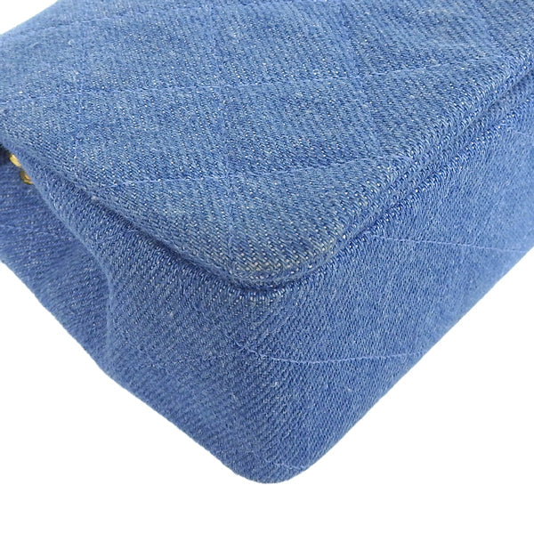 CHANEL Around 1990 Made Denim Full Flap Mini Chain Bag Blue