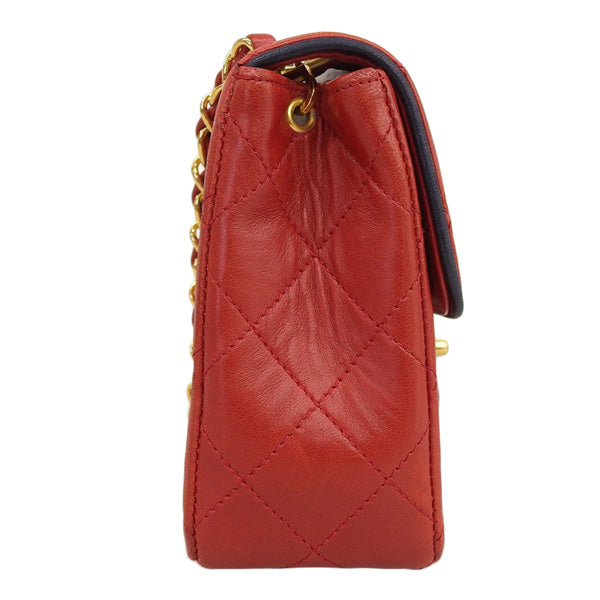 CHANEL Around 1990 Made Bicolor Straight Flap Chain Bag Mini Red/Navy
