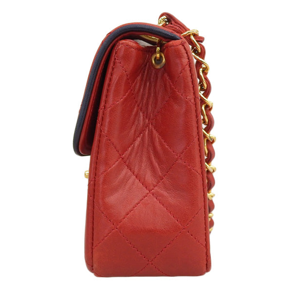 CHANEL Around 1990 Made Bicolor Straight Flap Chain Bag Mini Red/Navy