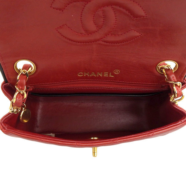 CHANEL Around 1990 Made Bicolor Straight Flap Chain Bag Mini Red/Navy