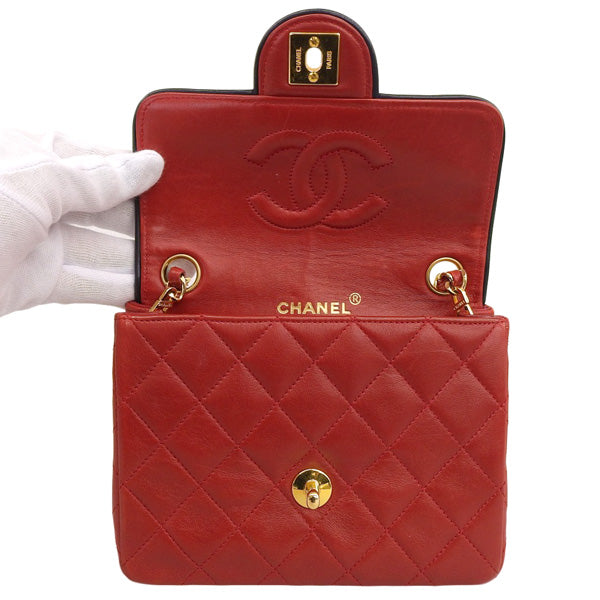 CHANEL Around 1990 Made Bicolor Straight Flap Chain Bag Mini Red/Navy
