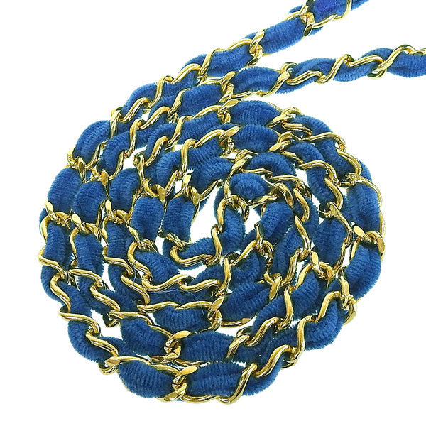 CHANEL Around 1990 Made Velvet Turn-Lock Mini Chain Bag Blue