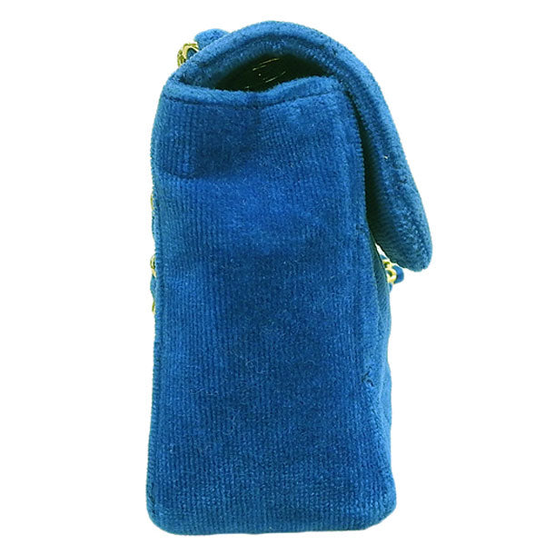 CHANEL Around 1990 Made Velvet Turn-Lock Mini Chain Bag Blue