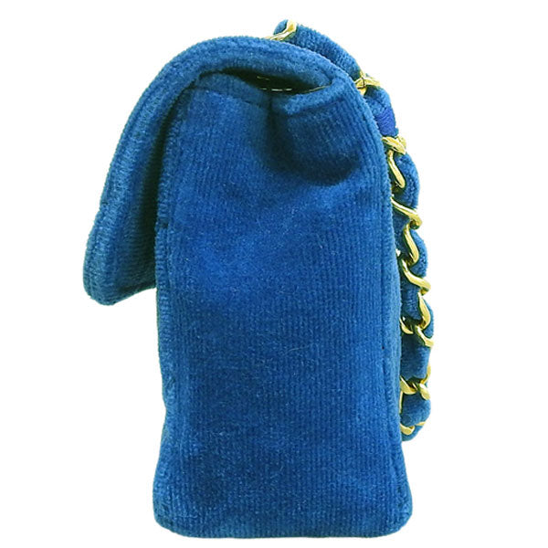 CHANEL Around 1990 Made Velvet Turn-Lock Mini Chain Bag Blue