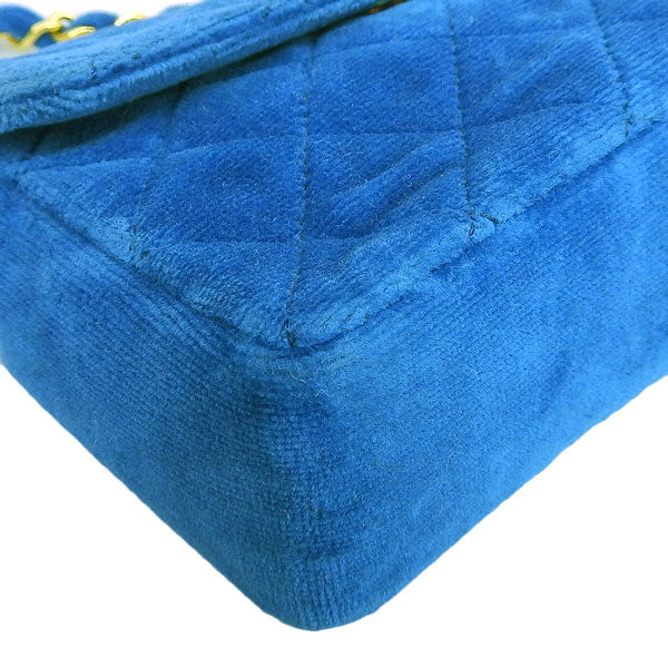 CHANEL Around 1990 Made Velvet Turn-Lock Mini Chain Bag Blue