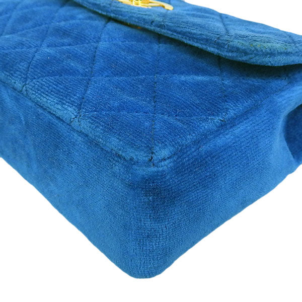 CHANEL Around 1990 Made Velvet Turn-Lock Mini Chain Bag Blue