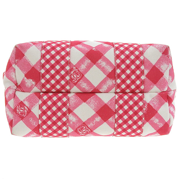 CHANEL Around 2011 Made Gingham Pattern Cc Mark Hnadle Bag Pink/White