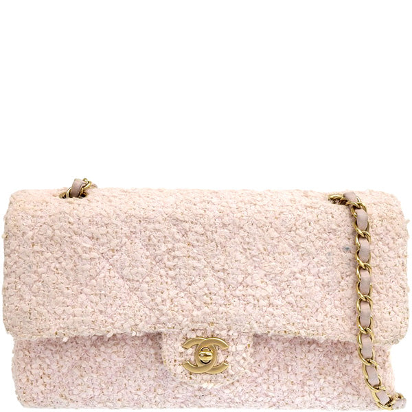 CHANEL Around 2003 Made Tweed Classic Flap Chain Bag 25Cm Shell Pink