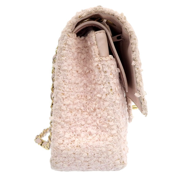 CHANEL Around 2003 Made Tweed Classic Flap Chain Bag 25Cm Shell Pink