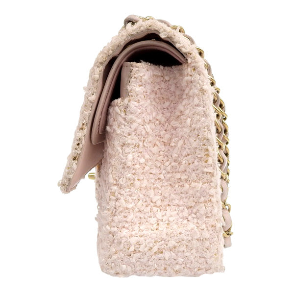 CHANEL Around 2003 Made Tweed Classic Flap Chain Bag 25Cm Shell Pink