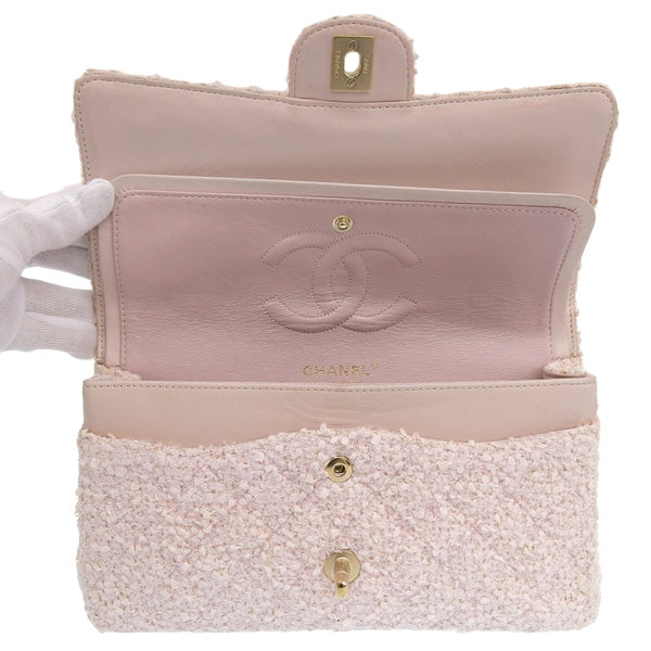 CHANEL Around 2003 Made Tweed Classic Flap Chain Bag 25Cm Shell Pink