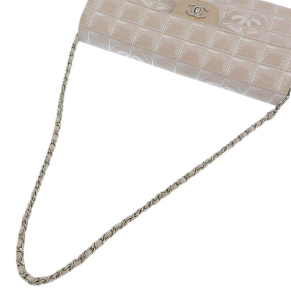 CHANEL Around 2000 Made New Travel Line Nylon Chocolate Bar Turn-Lock Chain Bag Beige
