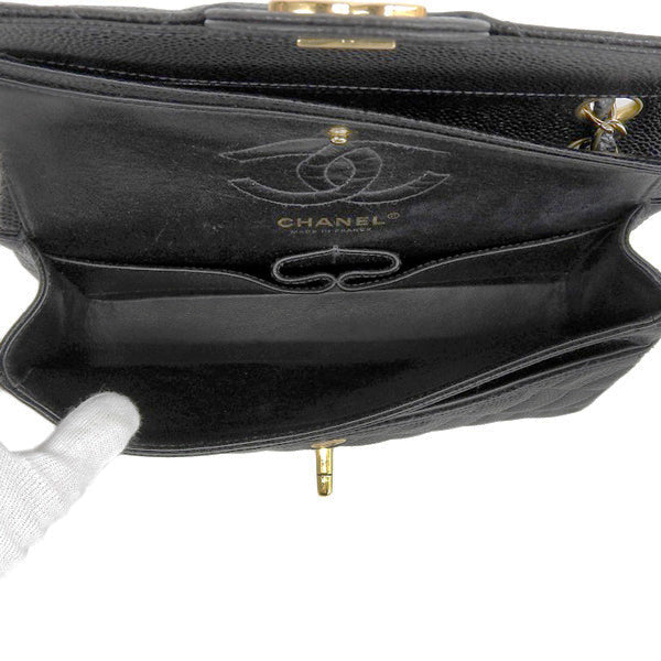 CHANEL Around 2003 Made Caviar Skin Classic Flap Chain Bag 23Cm Black