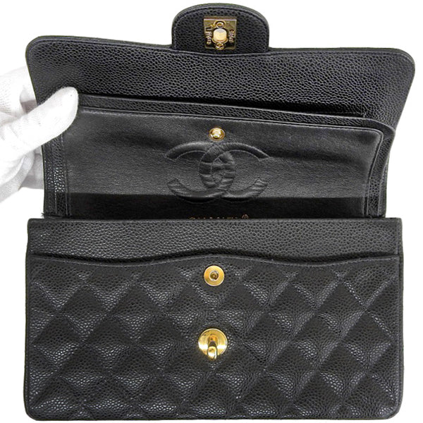 CHANEL Around 2003 Made Caviar Skin Classic Flap Chain Bag 23Cm Black