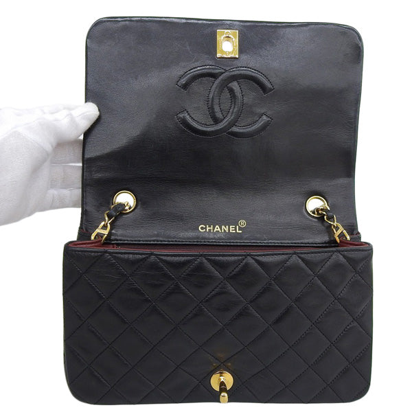 CHANEL Around 1990 Made Full Flap Chain Bag 23Cm Black