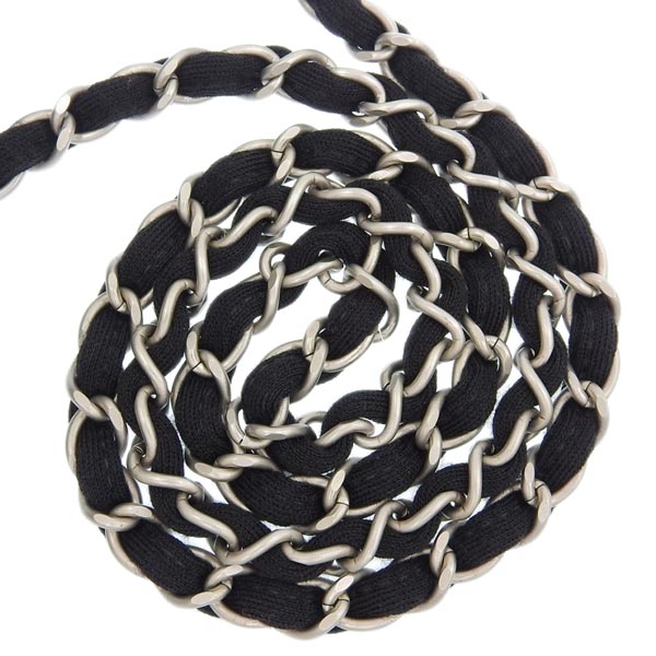 CHANEL Around 1998 Made Cotton Classic Flap Chain Bag Black