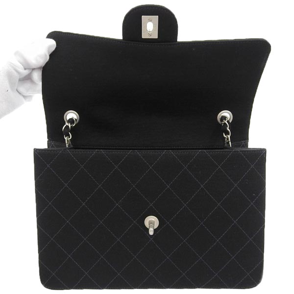 CHANEL Around 1998 Made Cotton Classic Flap Chain Bag Black