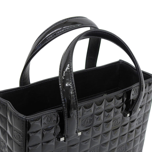 CHANEL Around 2001 Made Patent Chocolate Bar Cc Mark Embossed Top Handle Bag Black