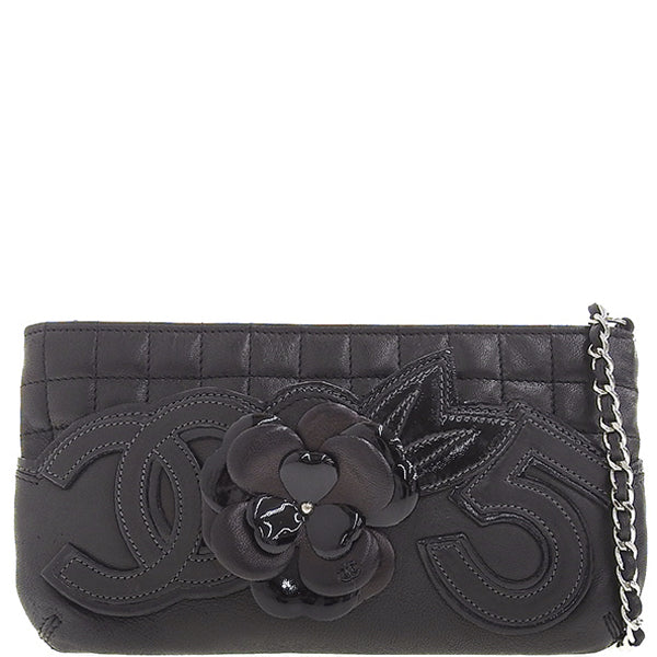 CHANEL Around 2004 Made Chocolate Bar Camellia Cc Mark No.5 Chain Pouch Black