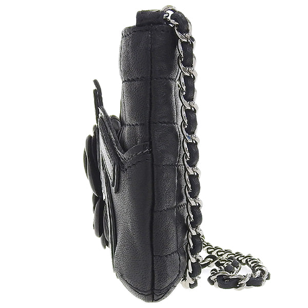 CHANEL Around 2004 Made Chocolate Bar Camellia Cc Mark No.5 Chain Pouch Black