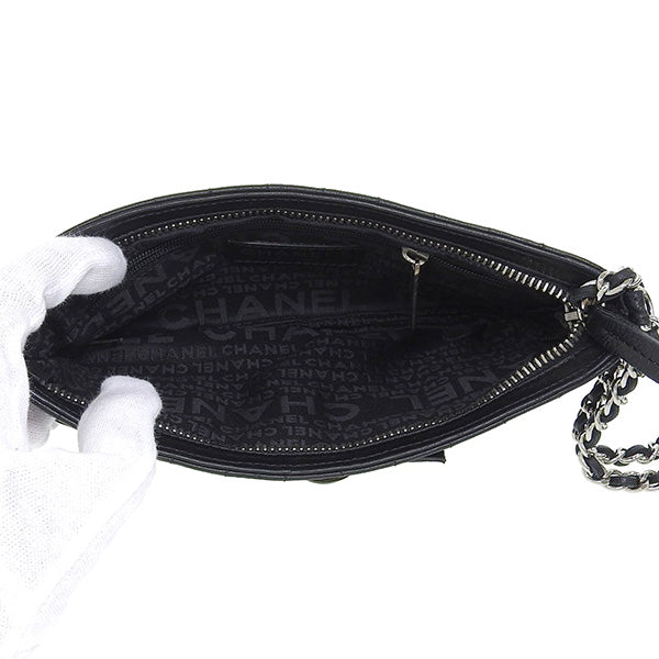 CHANEL Around 2004 Made Chocolate Bar Camellia Cc Mark No.5 Chain Pouch Black