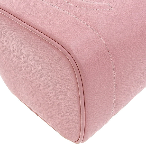 CHANEL Around 2004 Made Caviar Skin Cc Mark Stitch Vanity Soft Pink