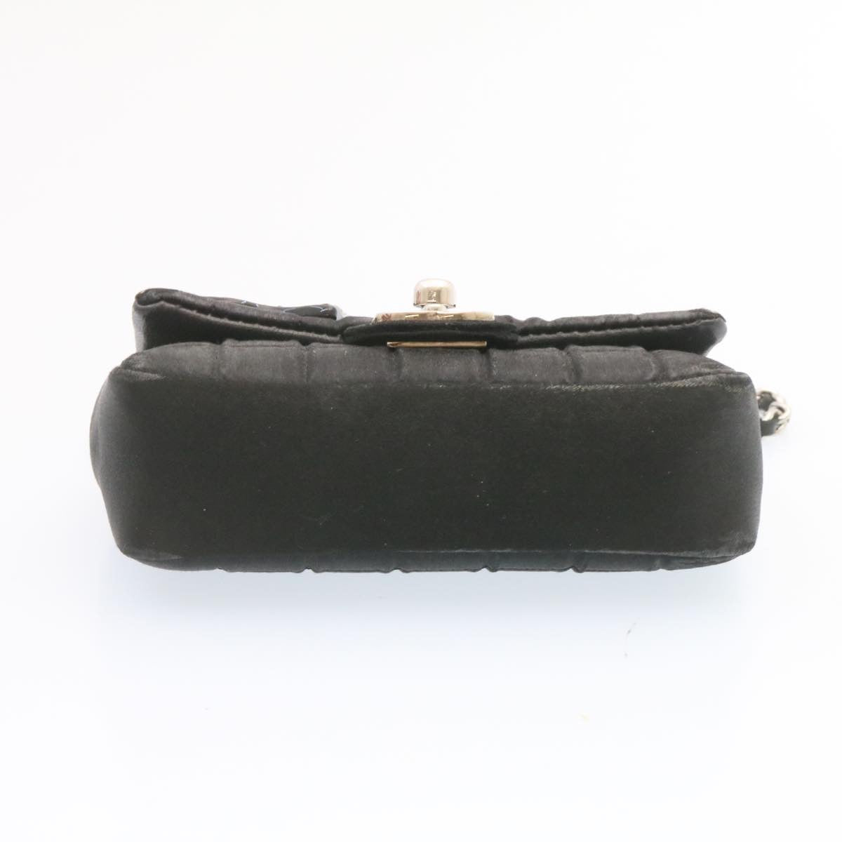 CHANEL Choco Bar Rouge Racket Linestone Shoulder Bag Satin Black CC  24559A