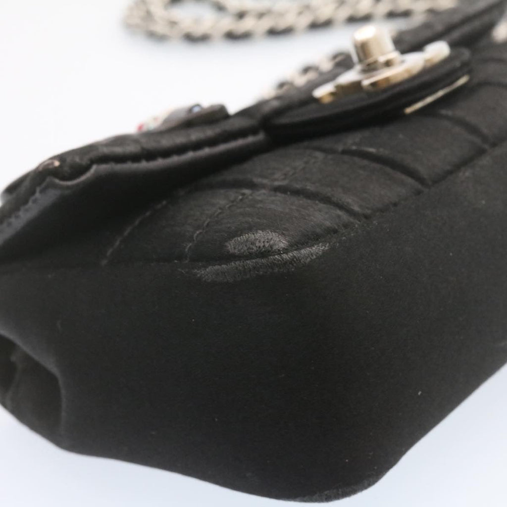 CHANEL Choco Bar Rouge Racket Linestone Shoulder Bag Satin Black CC  24559A