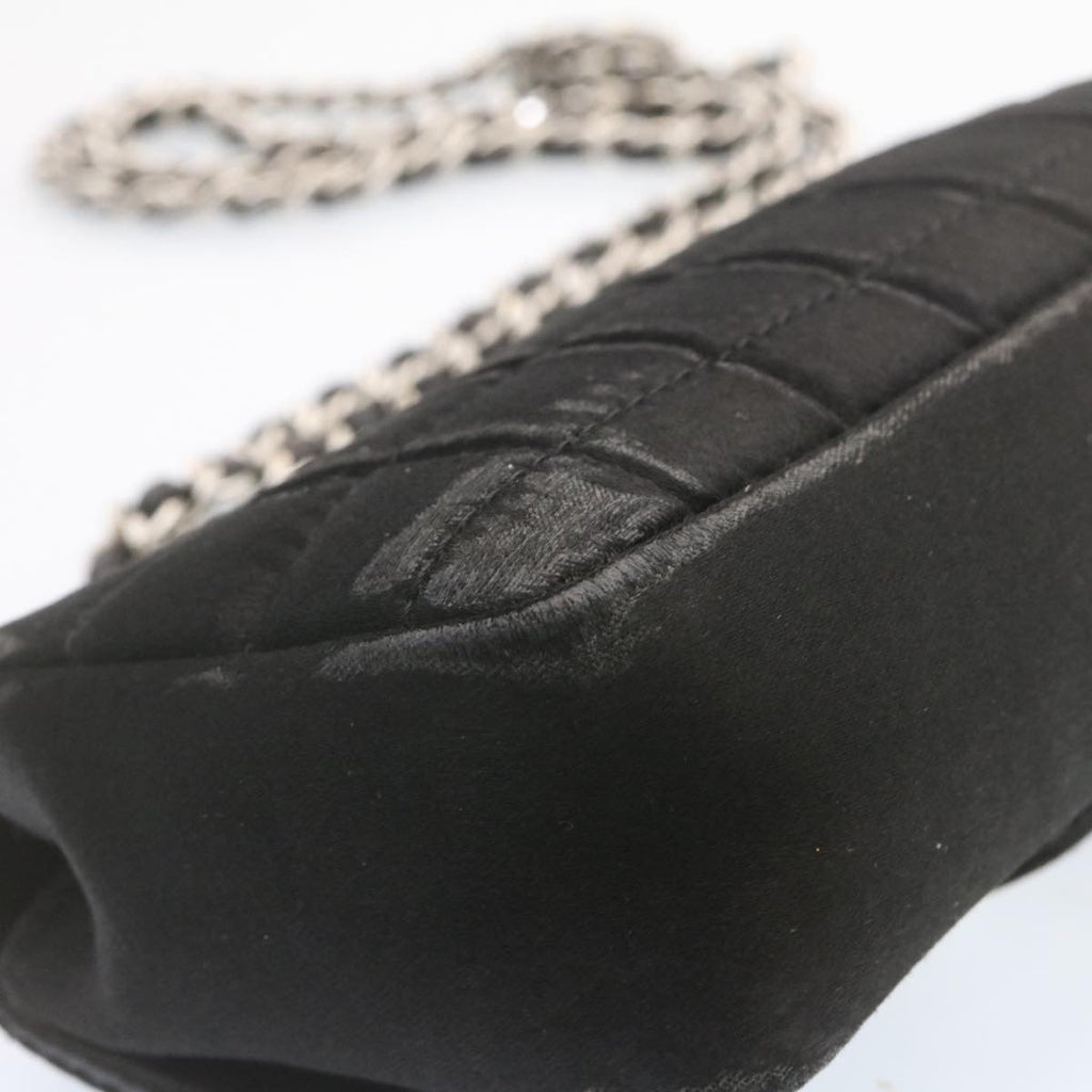 CHANEL Choco Bar Rouge Racket Linestone Shoulder Bag Satin Black CC  24559A