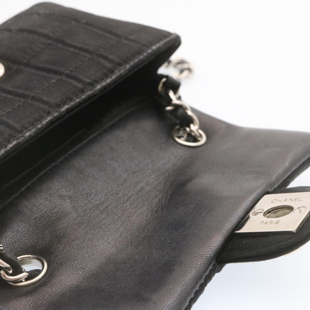 CHANEL Choco Bar Rouge Racket Linestone Shoulder Bag Satin Black CC  24559A