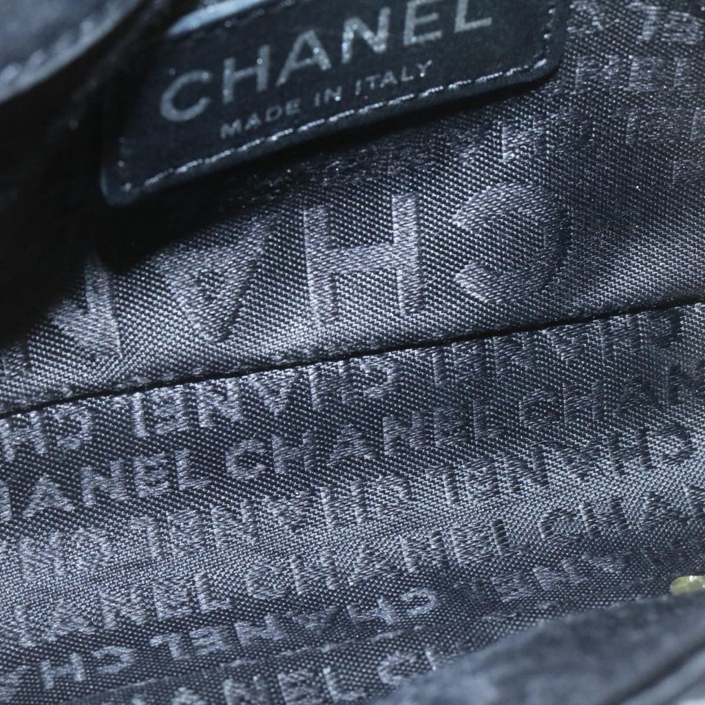 CHANEL Choco Bar Rouge Racket Linestone Shoulder Bag Satin Black CC  24559A