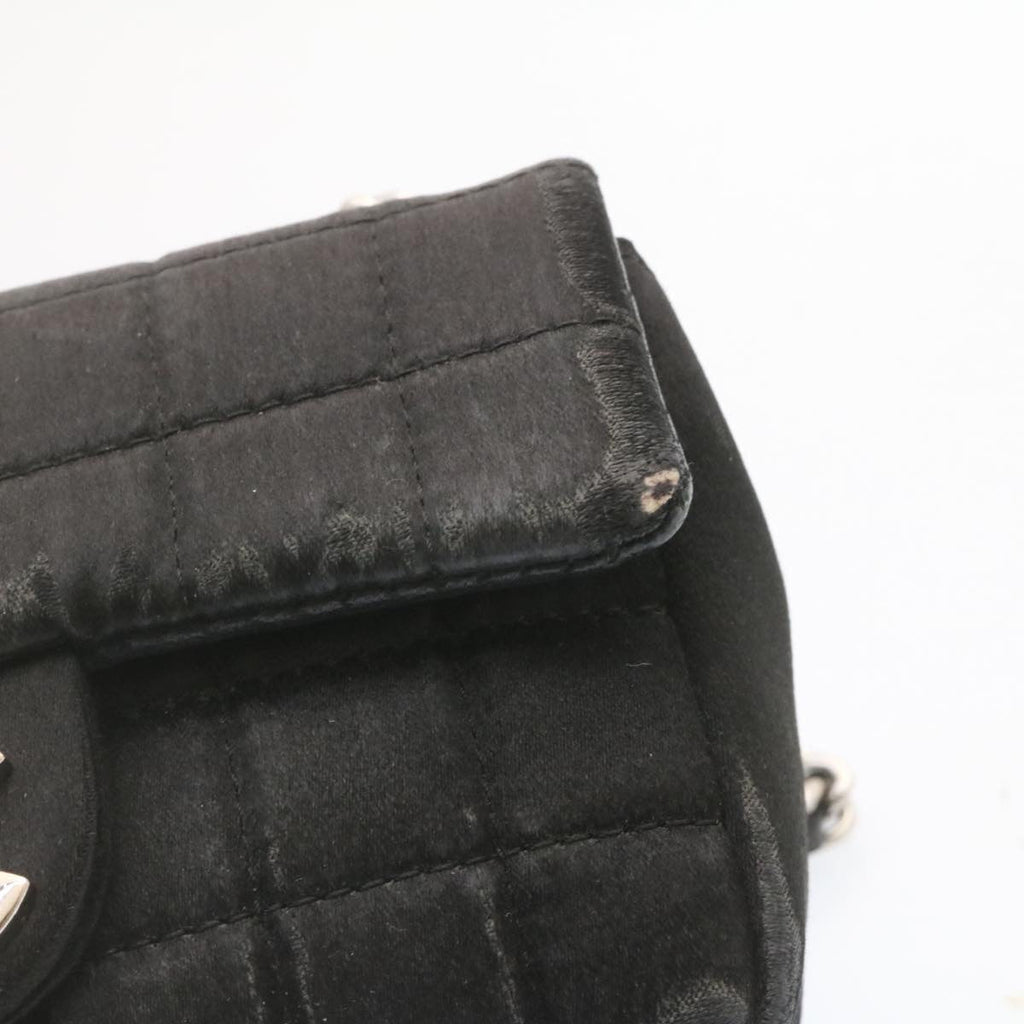 CHANEL Choco Bar Rouge Racket Linestone Shoulder Bag Satin Black CC  24559A